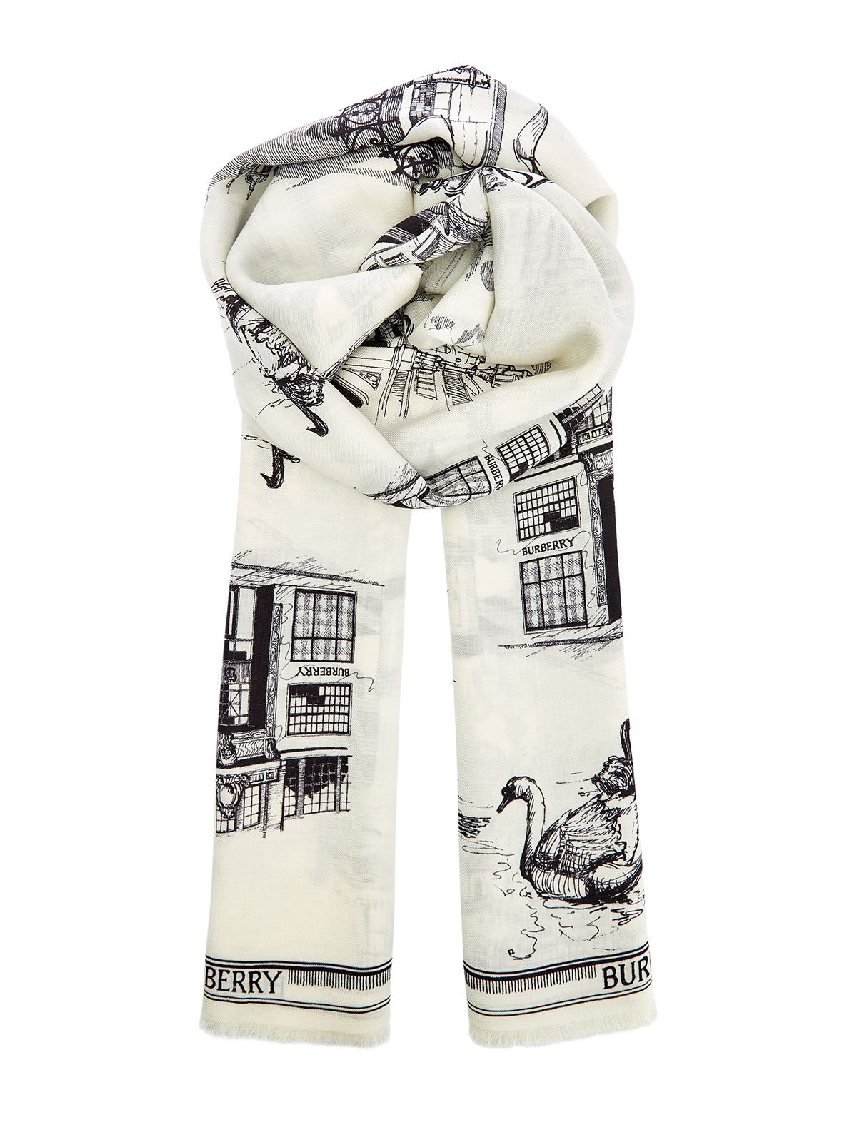 Палантин из шелка и шерсти с принтом London и бахромой 80820₽