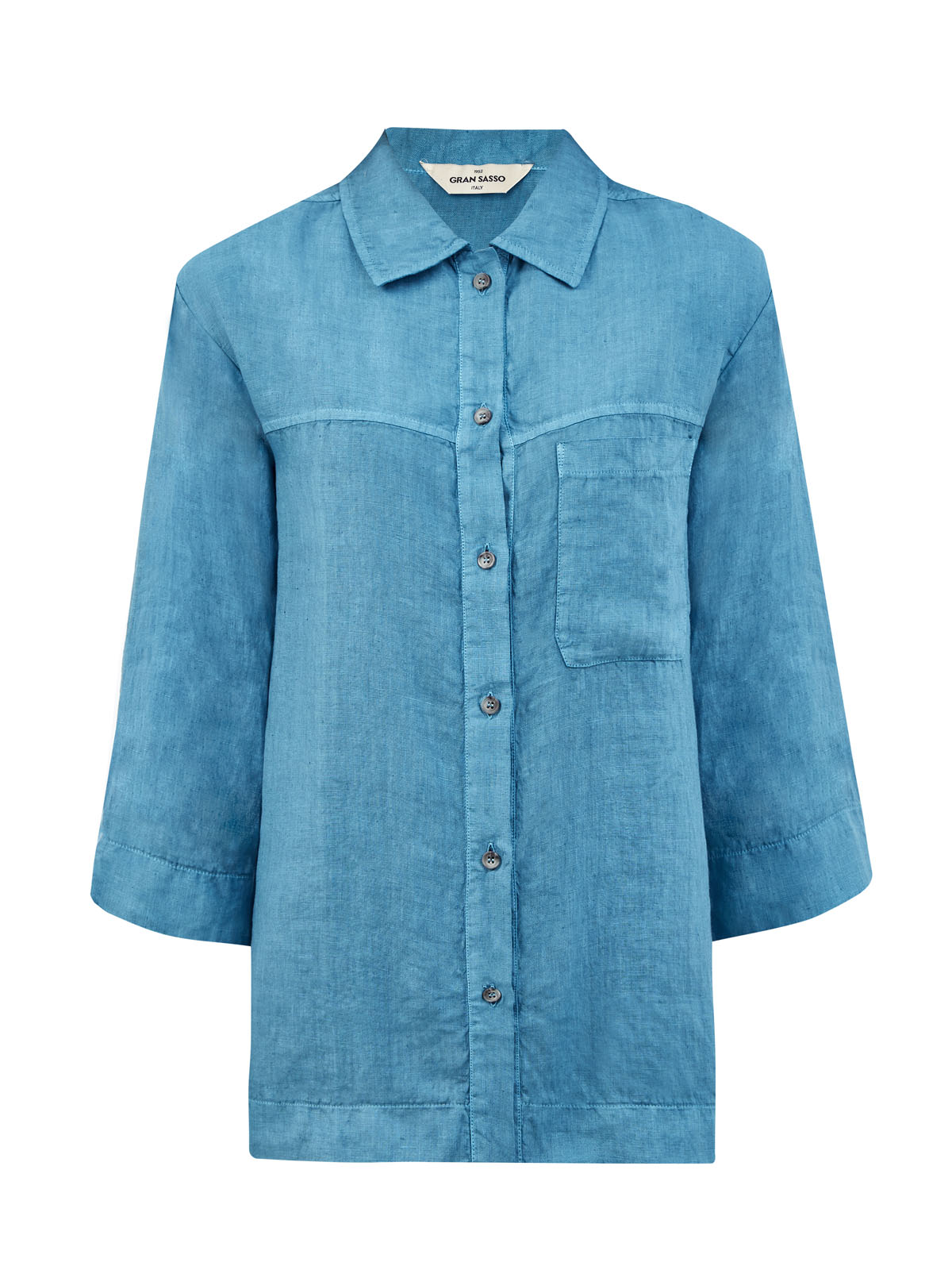 Льняная рубашка-oversize с накладным карманом GRAN SASSO, цвет голубой, размер 44;46;48;42