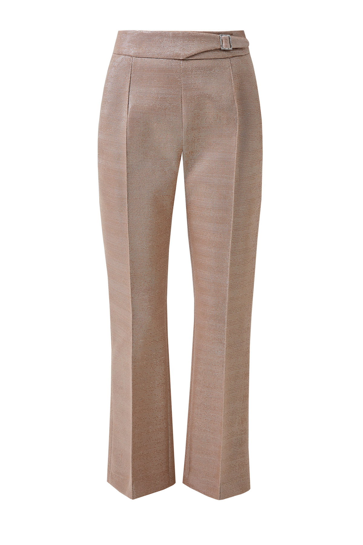 Укороченные брюки-клеш из фактурной ткани с люрексом ERMANNO SCERVINO, цвет бежевый, размер 40;42 - фото 1