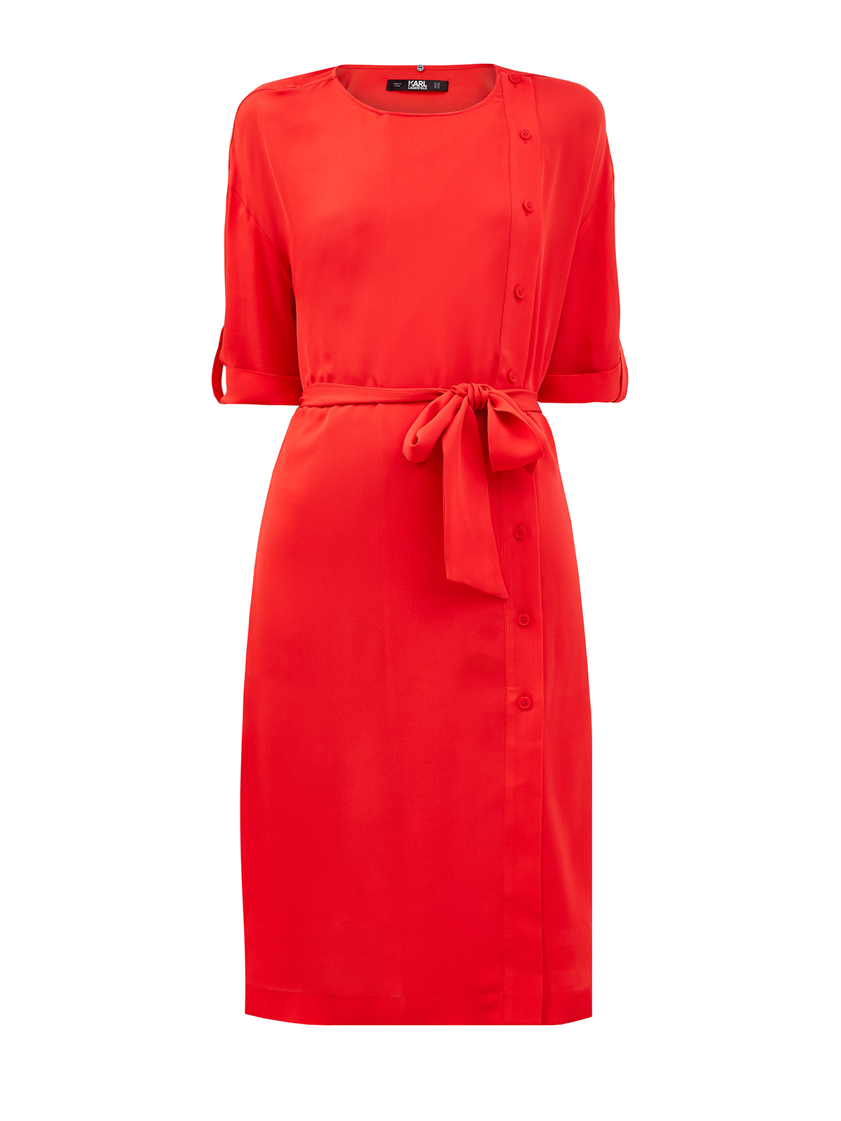 Яркое платье из шелка с поясом-лентой KARL LAGERFELD, цвет красный, размер M;XL;S - фото 1