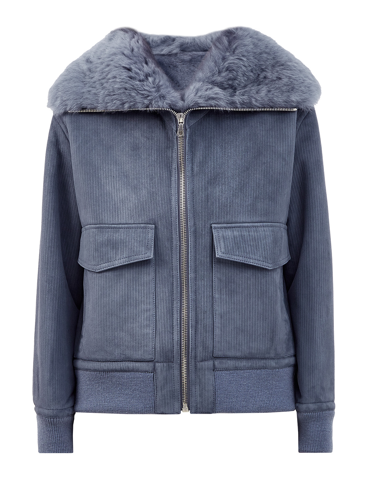 Укороченная куртка из замши с меховой отделкой YVES SALOMON, цвет голубой, размер 34;36;38