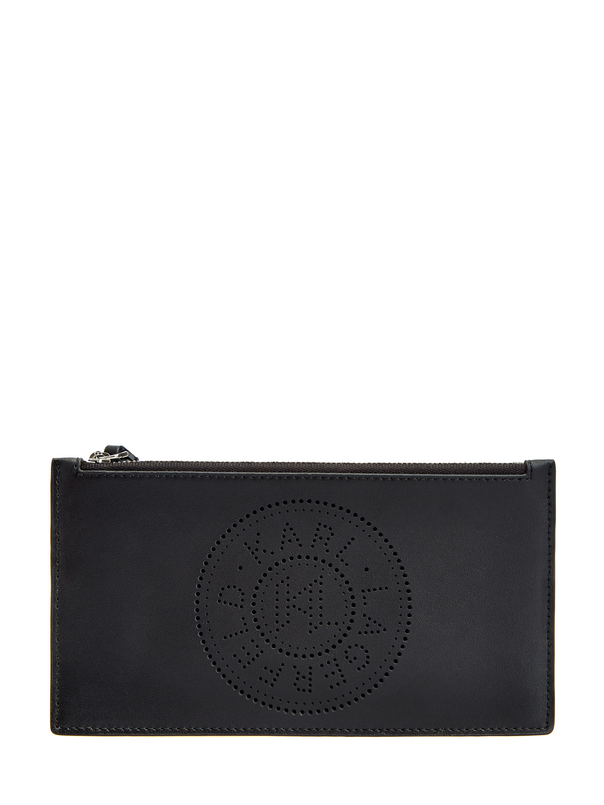 Кожаный кошелек K/Circle на молнии с перфорацией KARL LAGERFELD, цвет черный, размер 50;58;60;56 Кожаный кошелек K/Circle на молнии с перфорацией - фото 1