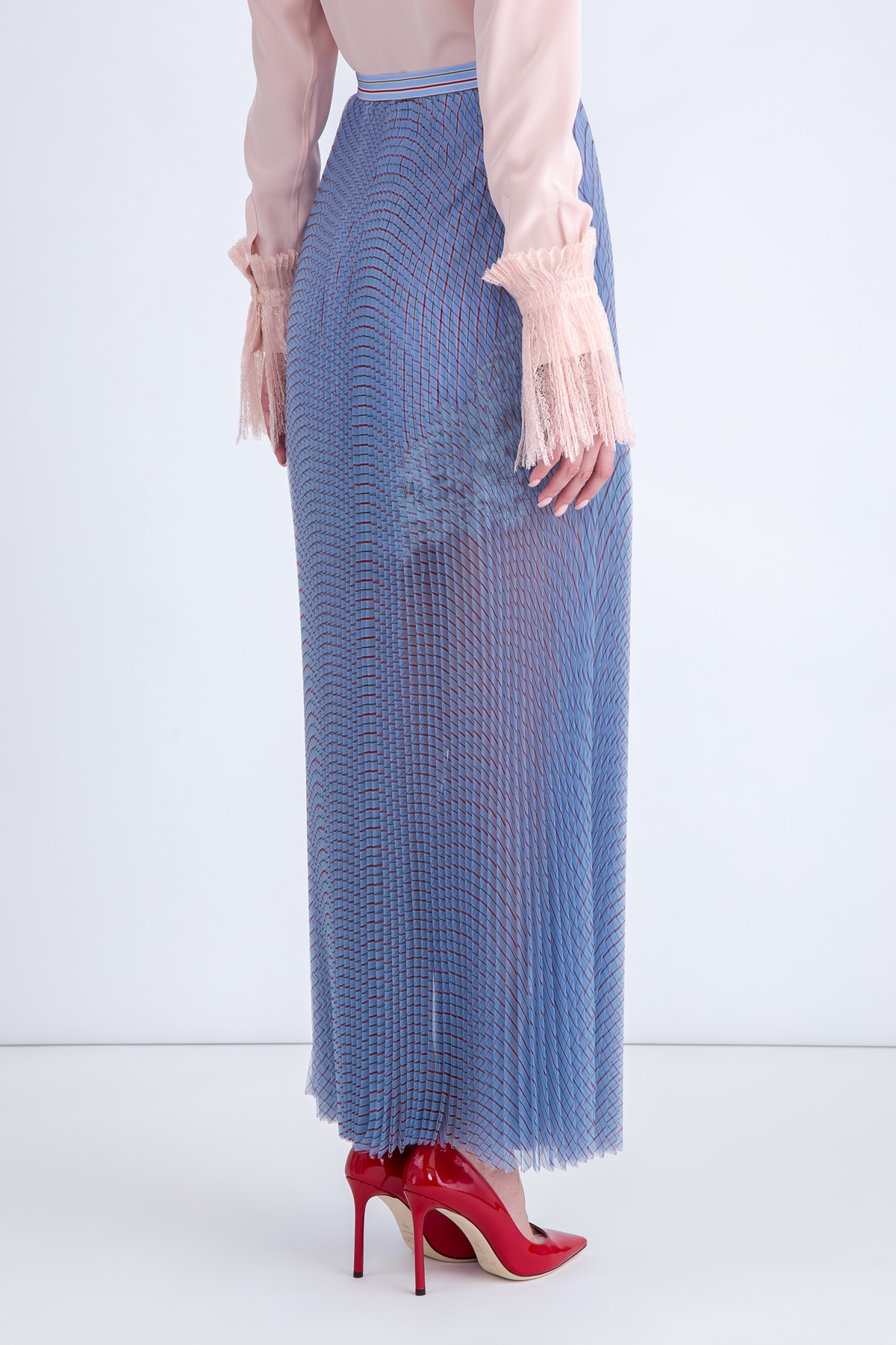 Плиссированная юбка-миди из органзы в полоску ERMANNO SCERVINO, цвет голубой, размер 40 - фото 4
