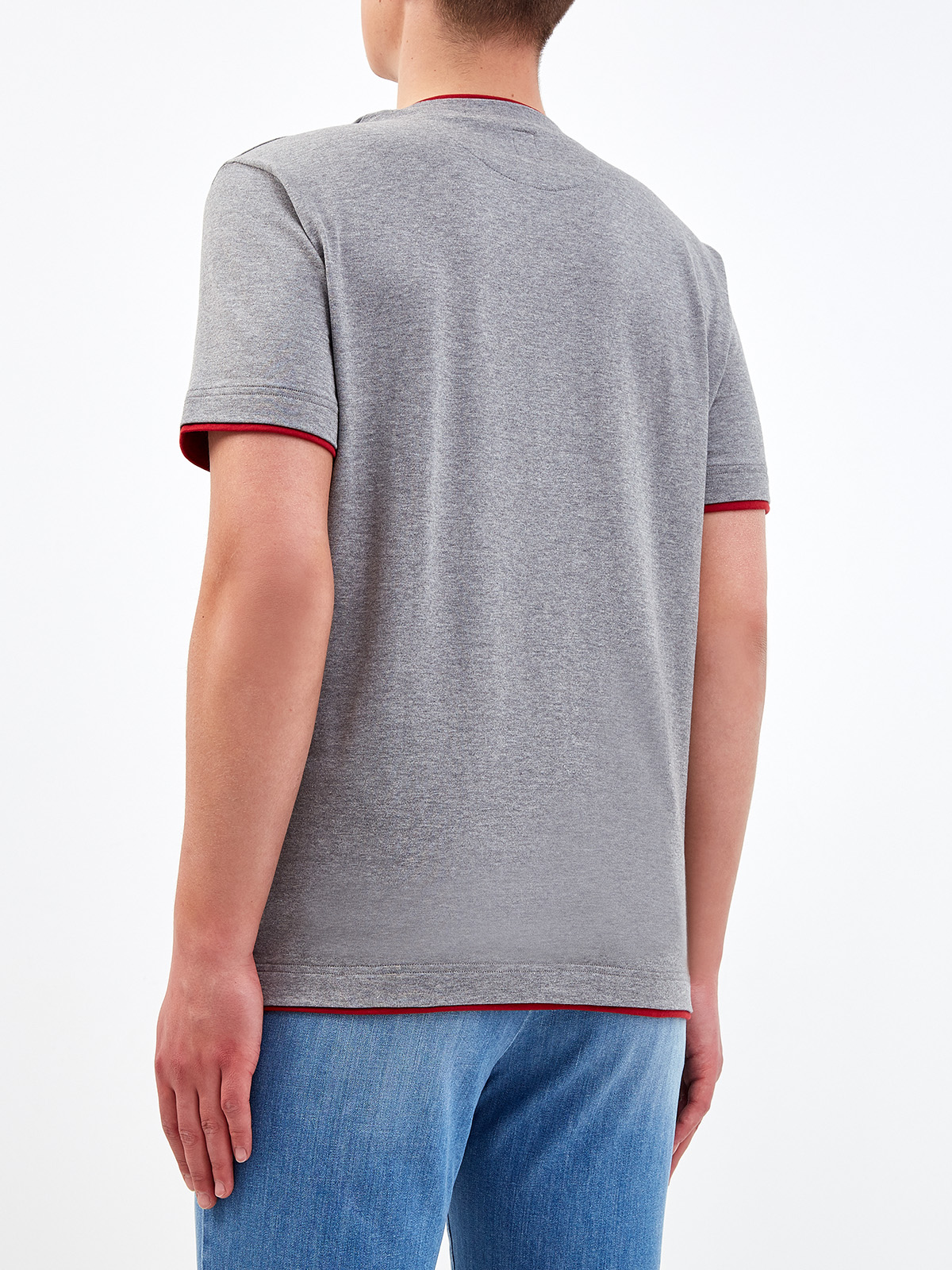 Хлопковая футболка из джерси с контрастной отделкой ELEVENTY, цвет серый, размер 50;52;54;48 - фото 4