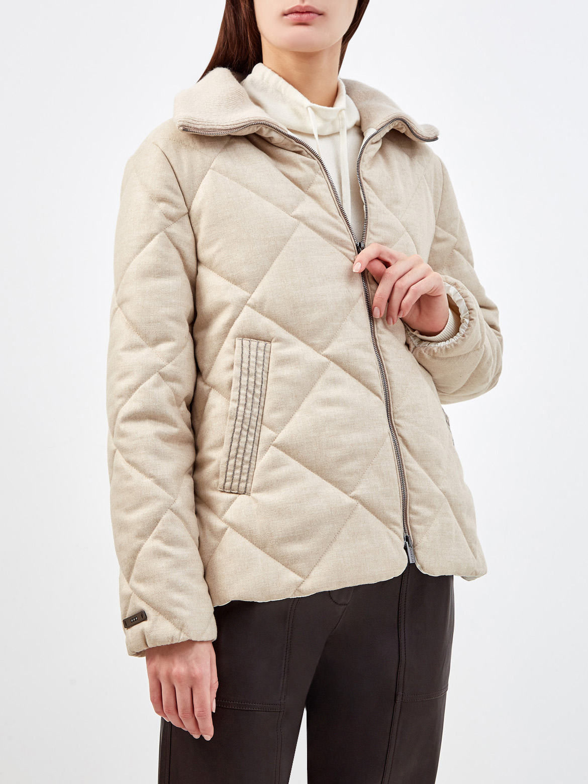 Стеганая куртка с ювелирными цепочками Punto Luce PESERICO, цвет бежевый, размер 46;48;40 - фото 3