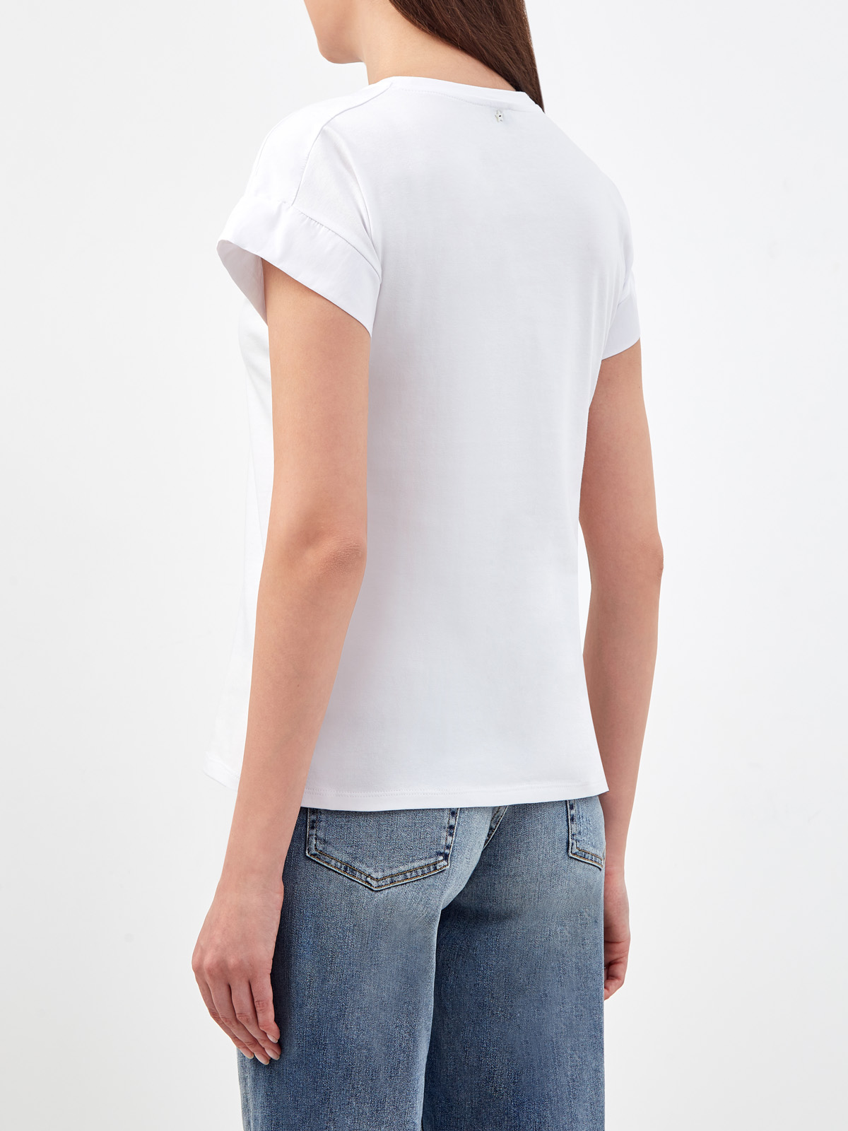 Хлопковая футболка с объемными рукавами и принтом LORENA ANTONIAZZI, цвет белый, размер 38;40;42;44 - фото 4