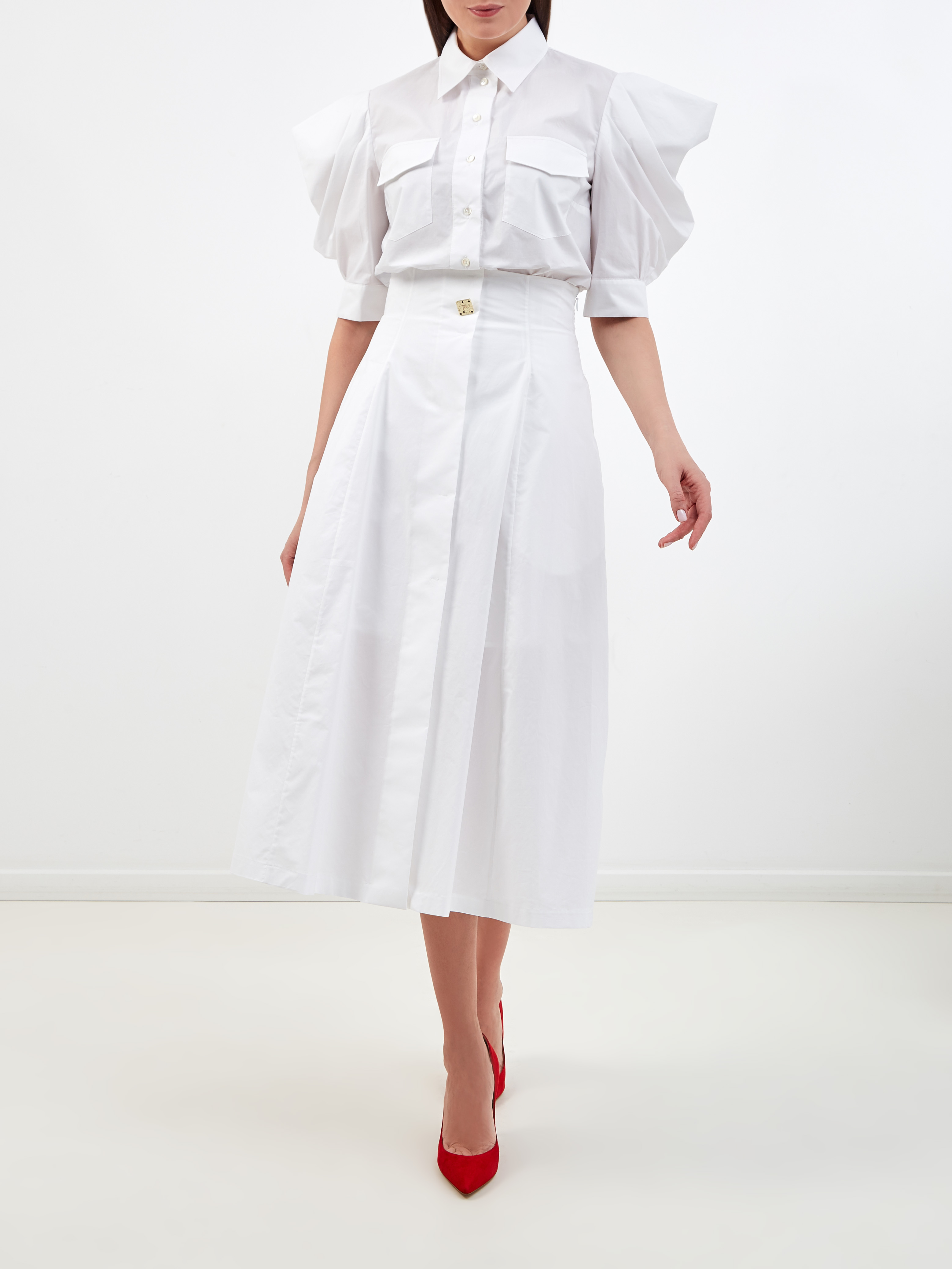 Белая юбка-плиссе с брошью ручной работы ROCHAS, цвет белый, размер 40 - фото 2