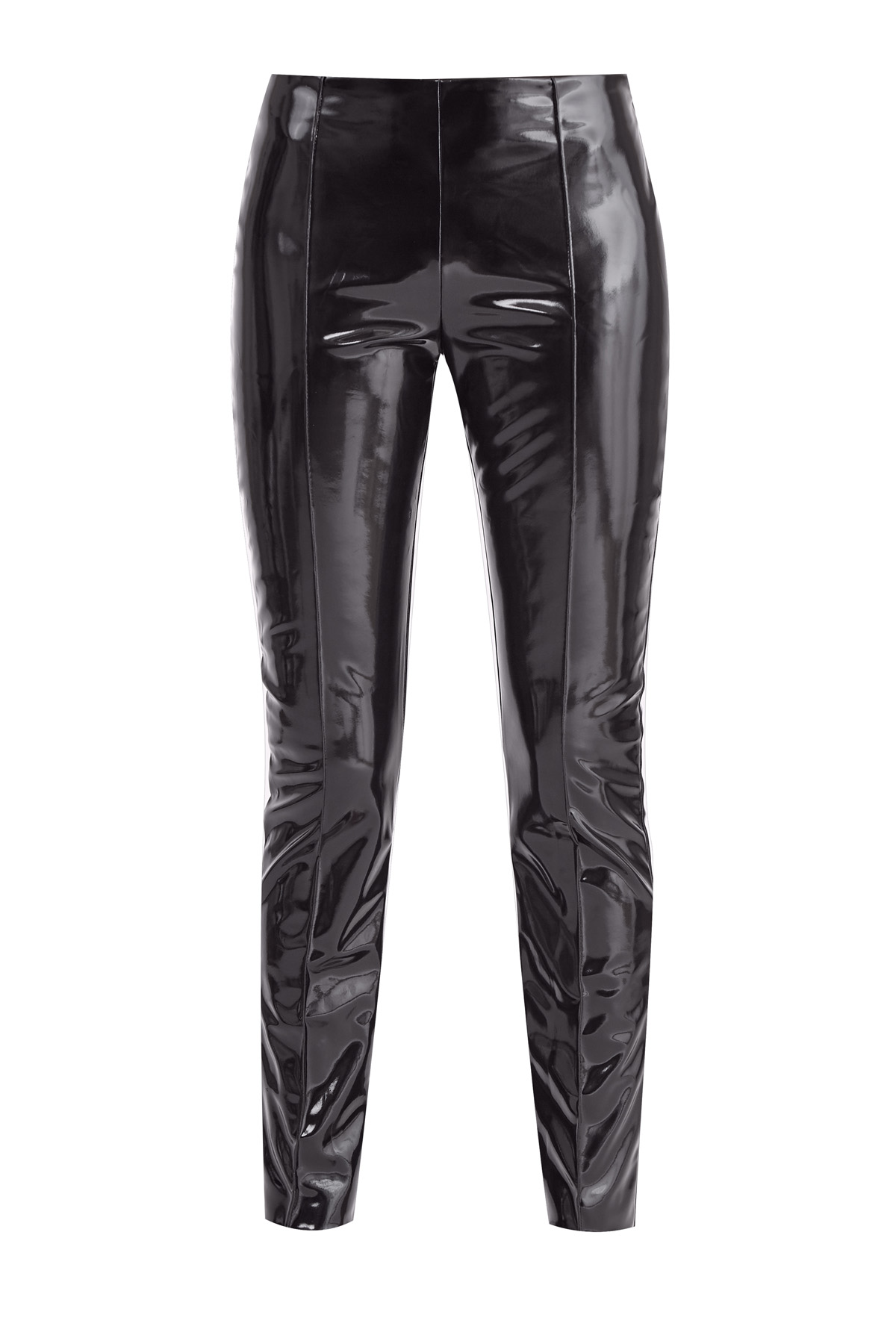 Черные брюки с глянцевым эффектом по поверхности и стрелками VALENTINO, цвет черный, размер 42 - фото 1
