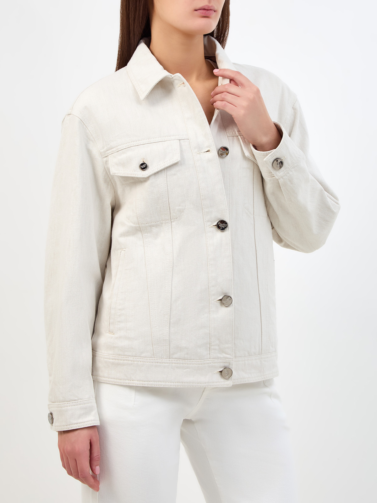 Куртка из окрашенного вручную денима с пуховым утеплителем MOORER, цвет белый, размер 38;42;44 - фото 3
