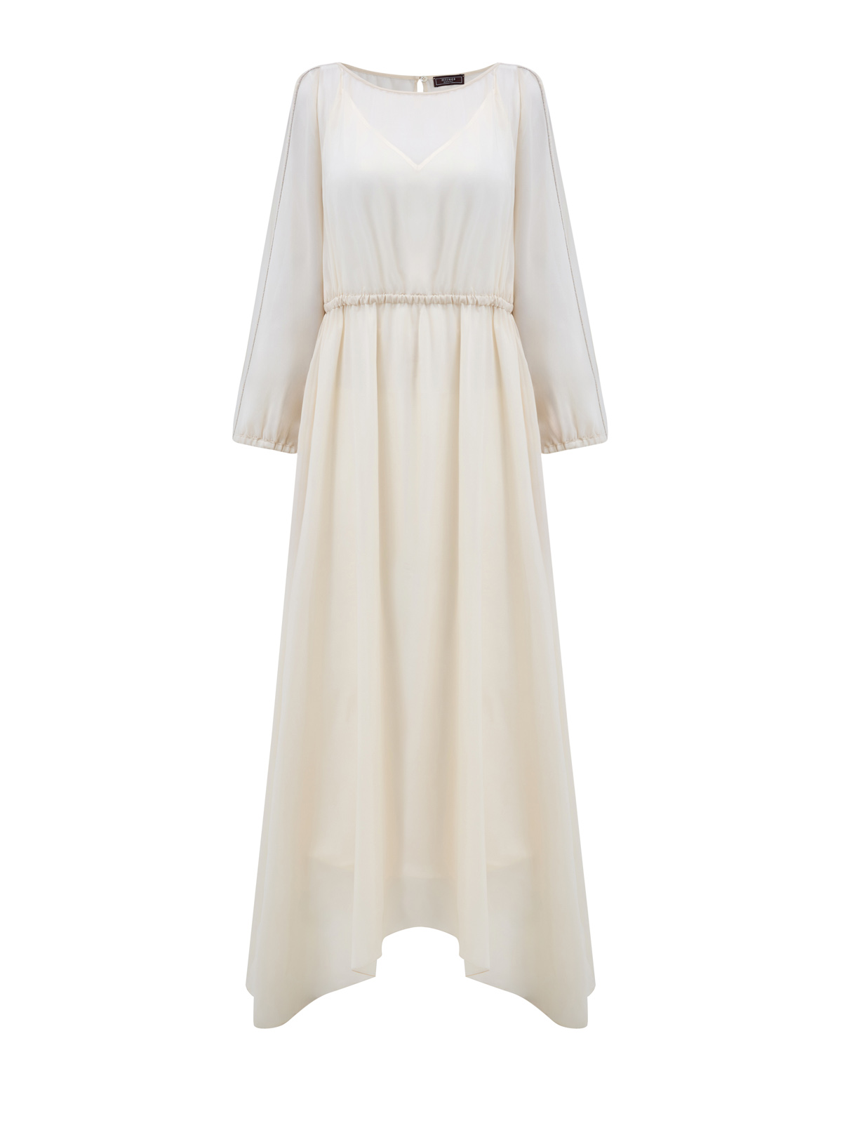 Шифоновое платье из коллекции Aurea с ювелирной окантовкой PESERICO, цвет бежевый, размер 46;48