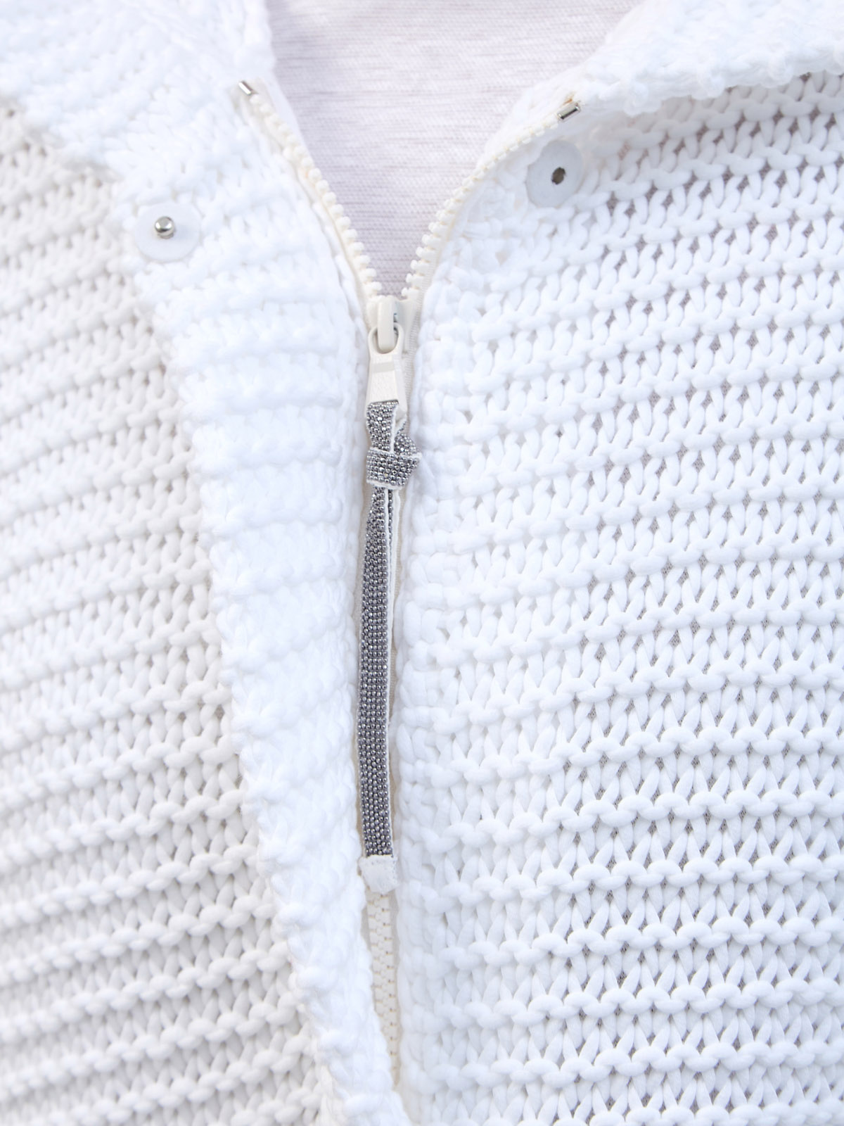 Кардиган в стиле пончо из хлопка Soft Piuma с цепочкой Мониль BRUNELLO CUCINELLI, цвет белый, размер 40;42 - фото 5