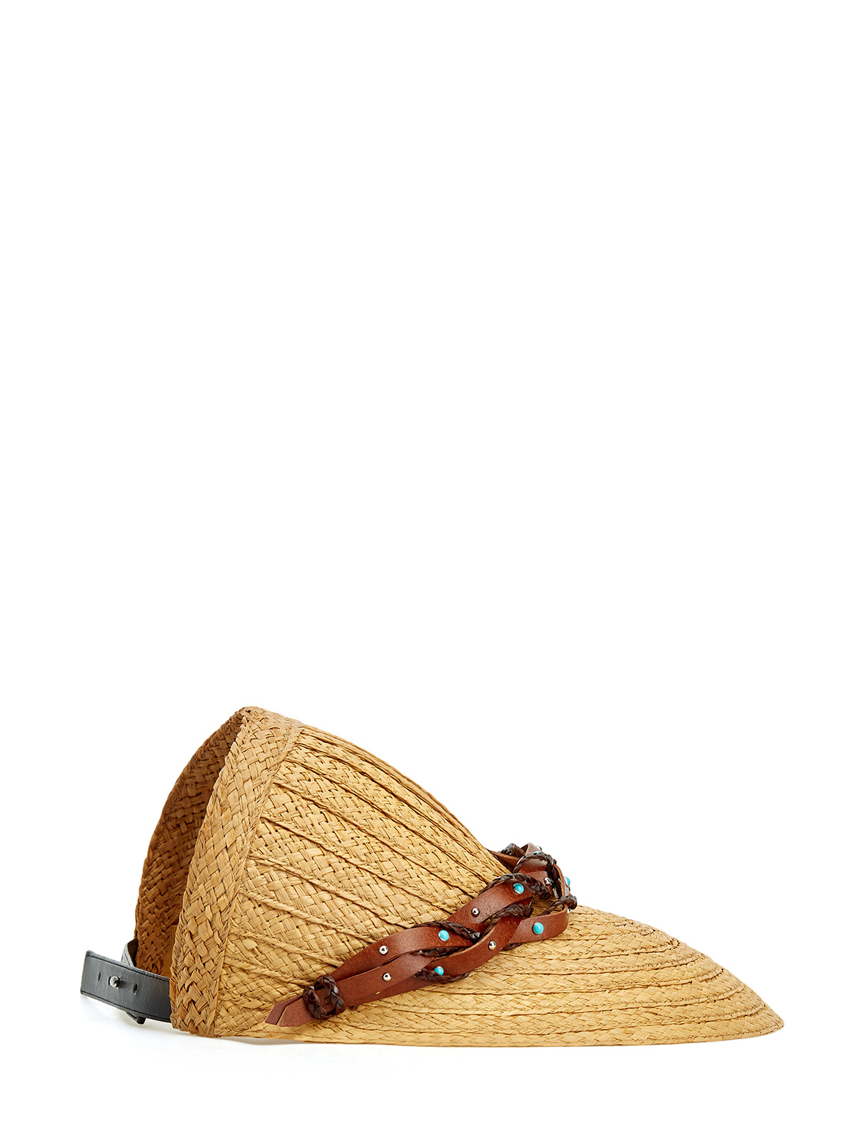 Шляпа-козырек из плетеной рафии с кожаным ремешком LORENA ANTONIAZZI, цвет коричневый, размер S;M;L - фото 3