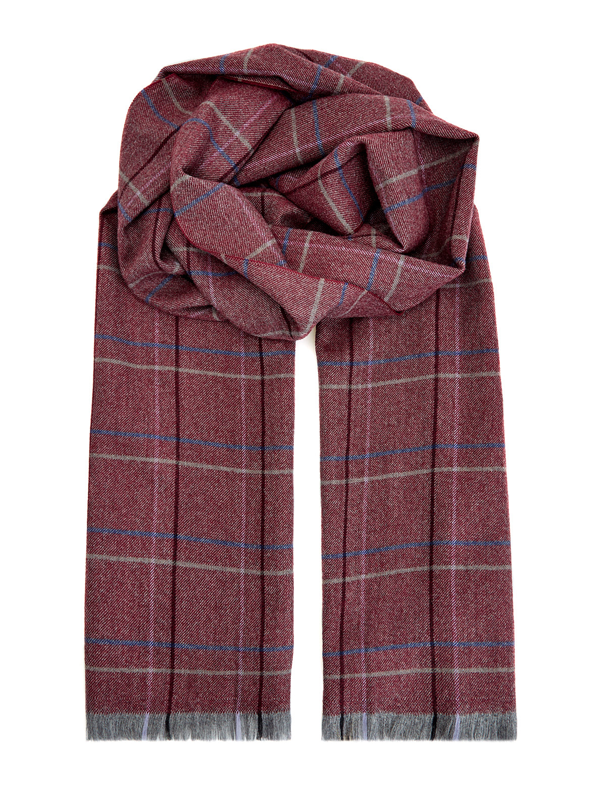 Клетчатый шарф из плотной шерстяной пряжи с бахромой CANALI, цвет бордовый, размер 40;42;44