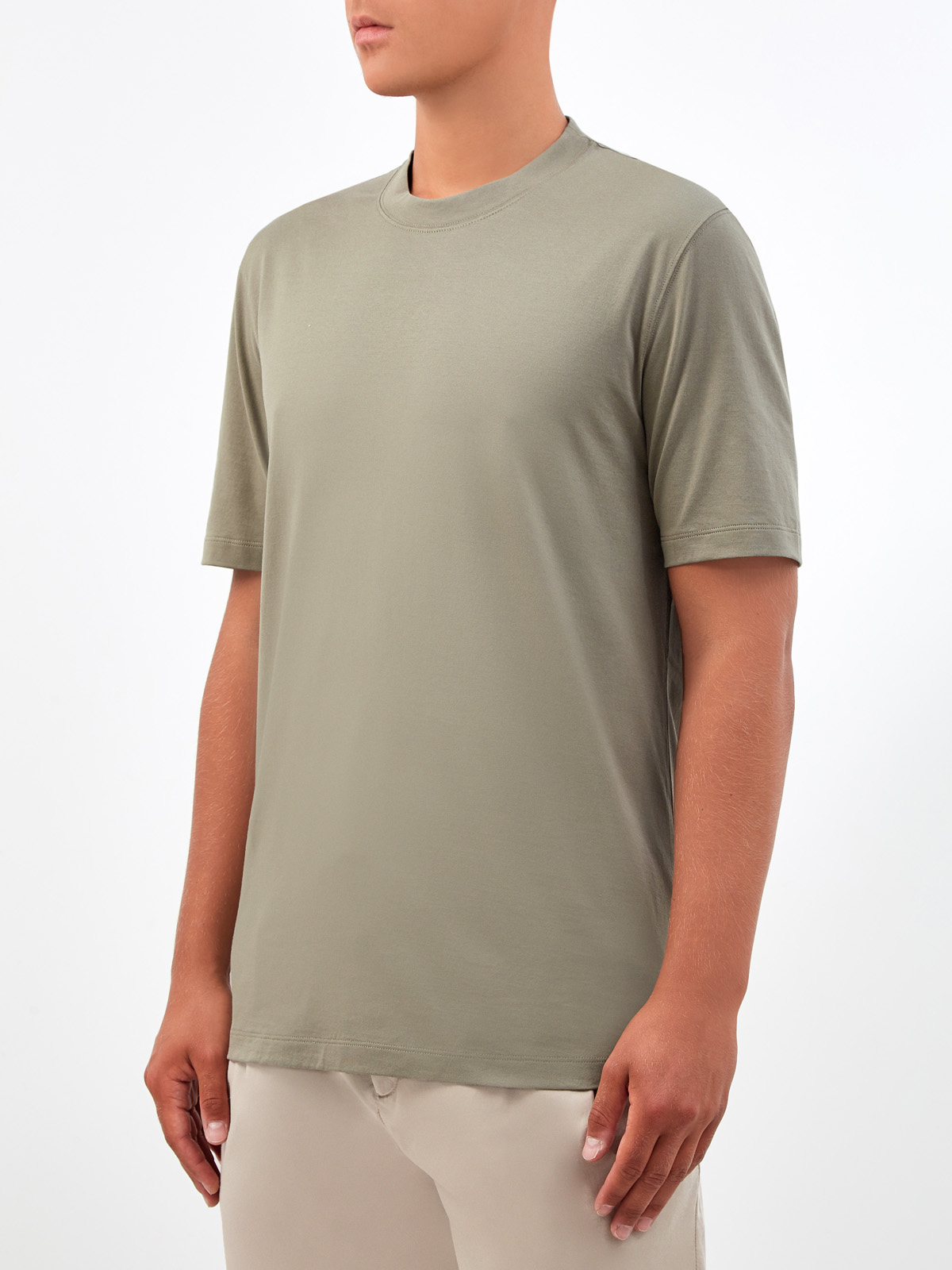 Базовая футболка из гладкого дышащего хлопка BRUNELLO CUCINELLI, цвет зеленый, размер 52;50 - фото 3