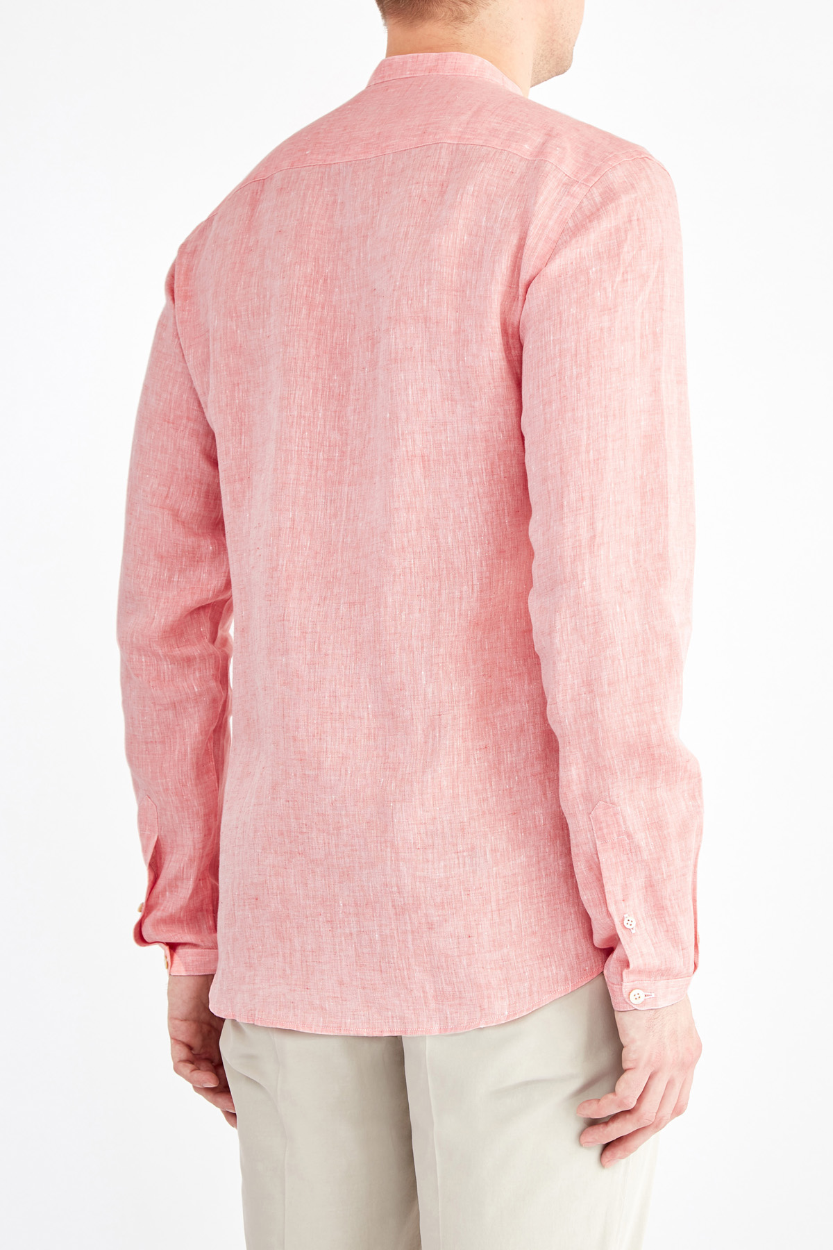Льняная рубашка с воротником-стойкой и узкими манжетами CANALI, цвет оранжевый, размер 52;54 - фото 4