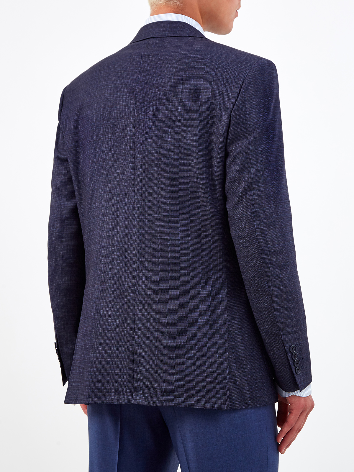 Однобортный пиджак из эластичной шерсти в тонкую клетку CANALI, цвет синий, размер 50;52;54;56 - фото 4