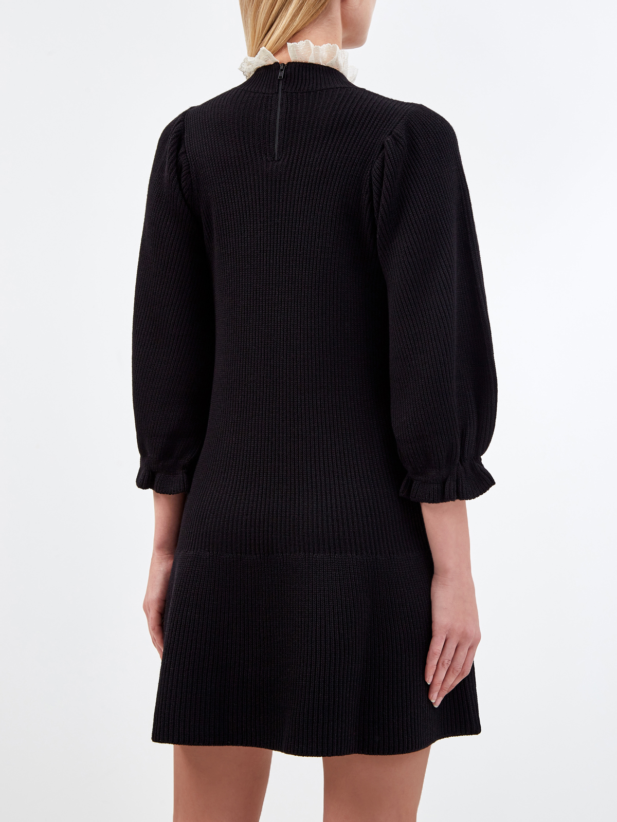 Платье из шерстяной пряжи с кружевным воротником REDVALENTINO, цвет черный, размер XS;S;M - фото 4