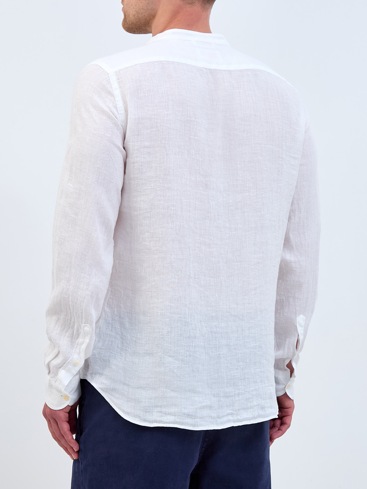 Белая рубашка из тонкой льняной ткани с корейским воротом MC2 SAINT BARTH, цвет белый, размер 48;50;52;54 - фото 4