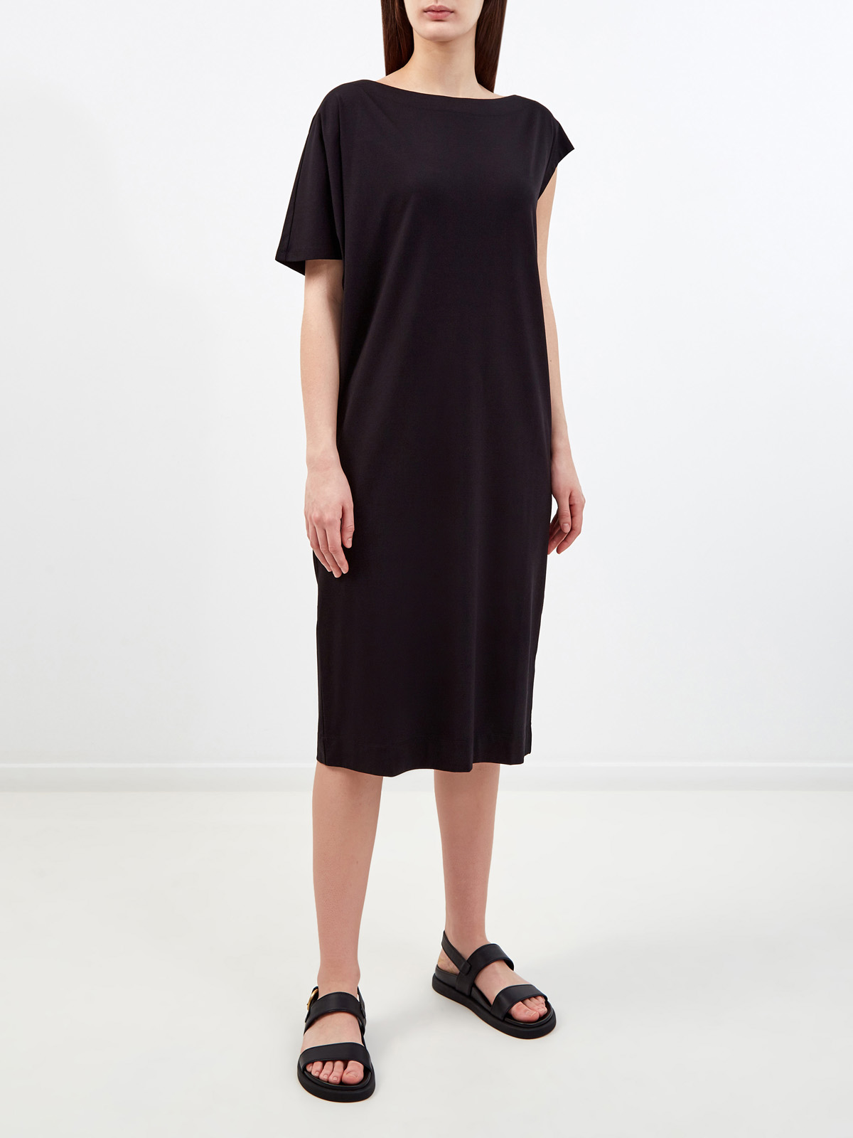 Хлопковое платье в расслабленном стиле с асимметричными рукавами RE VERA, цвет черный, размер M;L;XL;2XL;3XL;S - фото 3