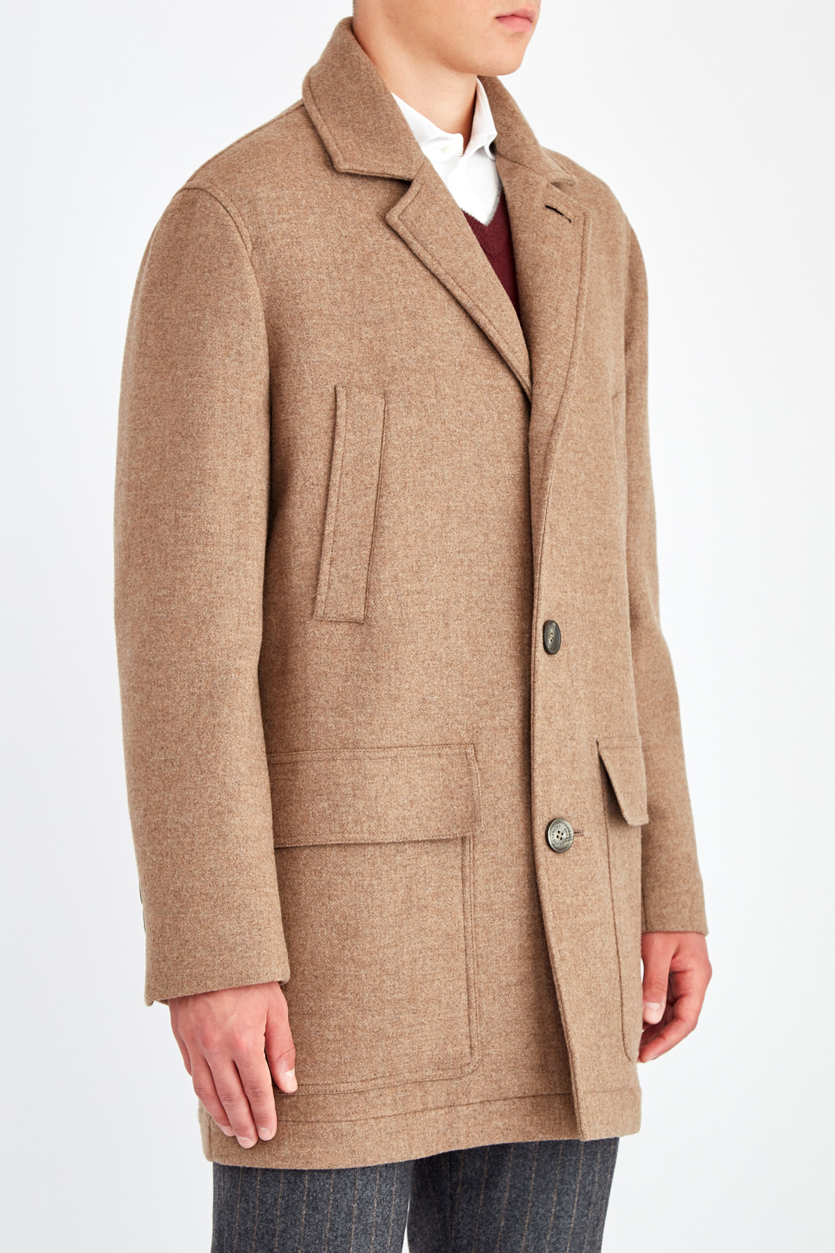 Однобортное пальто из шерсти с классическим откидным лацканом BRUNELLO CUCINELLI, цвет коричневый, размер 48;54 - фото 3