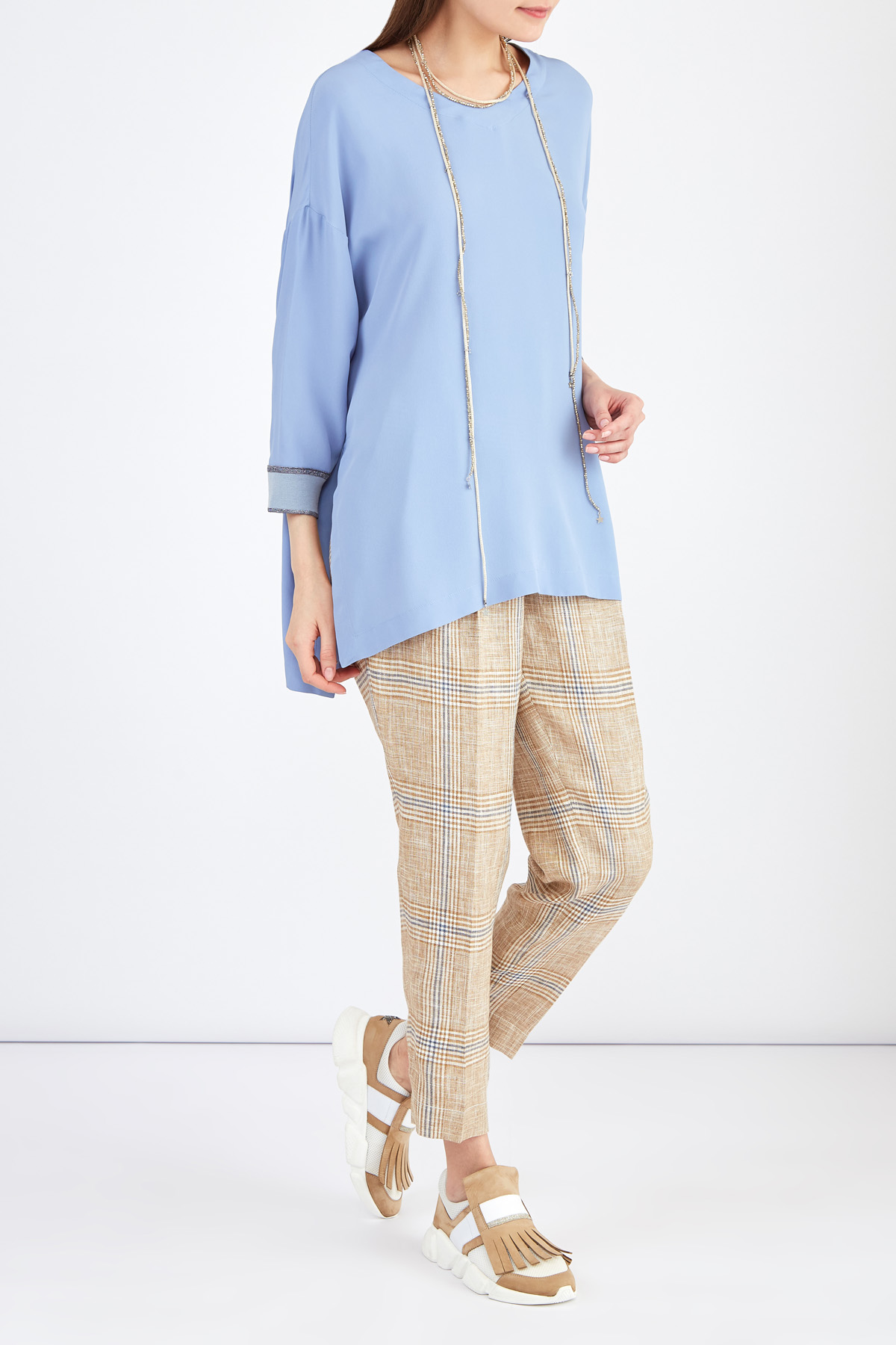 Блуза свободного кроя с трикотажными манжетами LORENA ANTONIAZZI, цвет голубой, размер 40;42 - фото 2