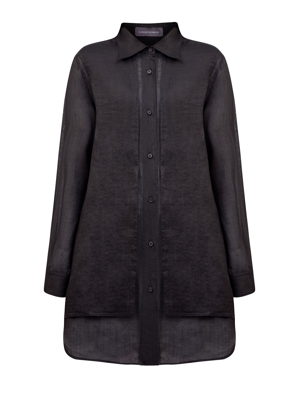 Удлиненная блуза из натурального крапивного волокна с символикой LORENA ANTONIAZZI, цвет черный, размер 44;46