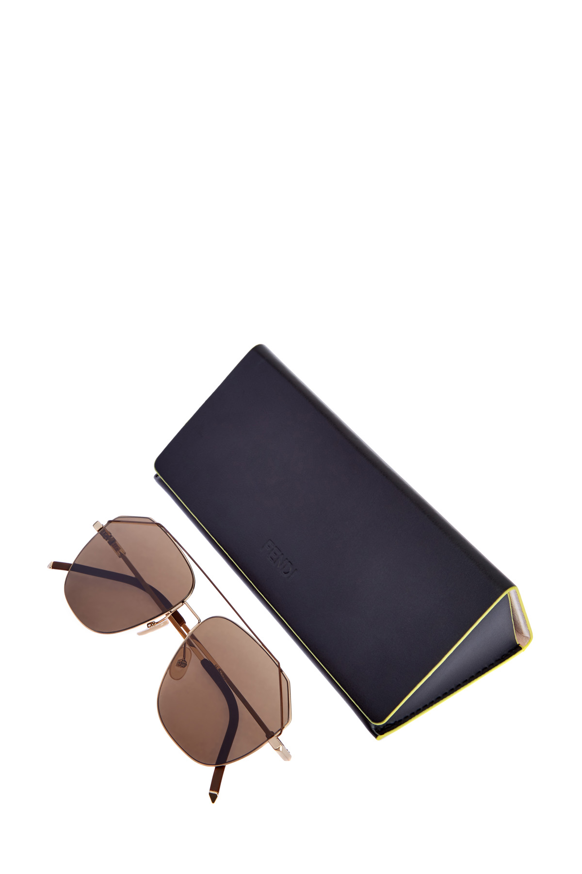 Очки-авиаторы в тонкой металлической оправе с комбинированными дужками FENDI (sunglasses), цвет коричневый, размер 44 - фото 5