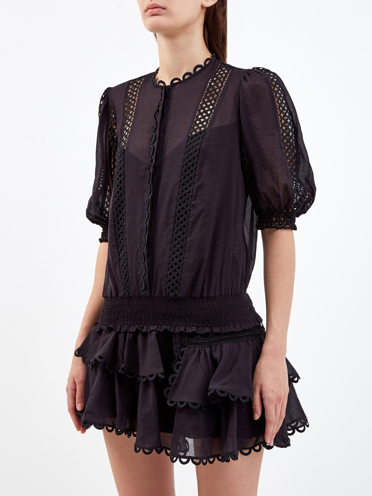Однотонная блуза Estela из тонкого вышитого хлопка CHARO RUIZ IBIZA, цвет черный, размер S;M - фото 3