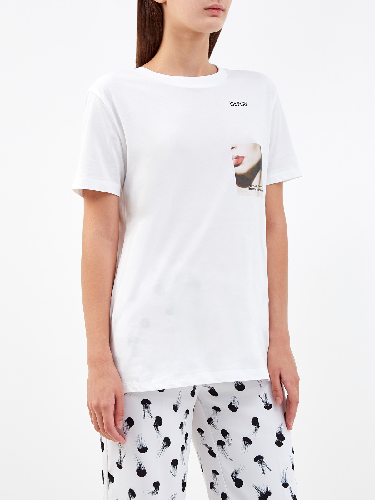 Хлопковая футболка свободного кроя с принтом ICE PLAY, цвет белый, размер XS;S;M;L - фото 3