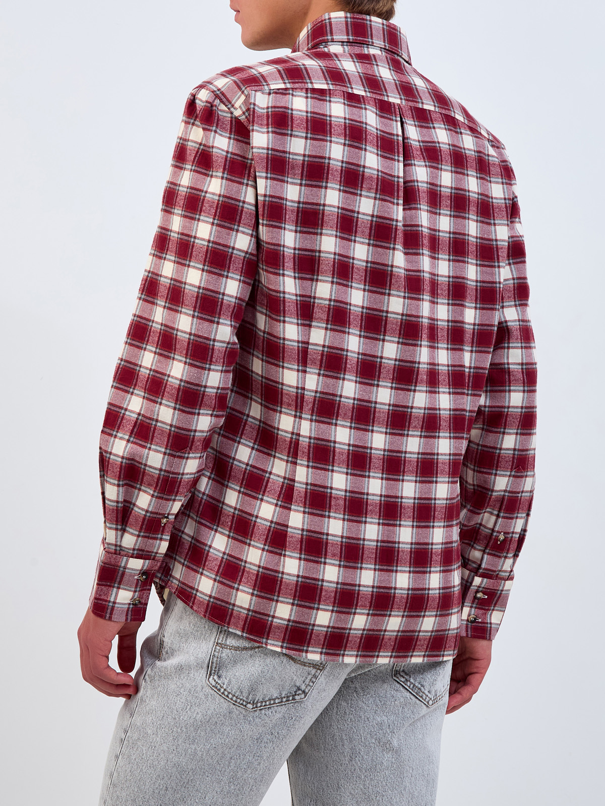 Клетчатая рубашка из хлопковой фланели с воротом button-down Красный, фото 4