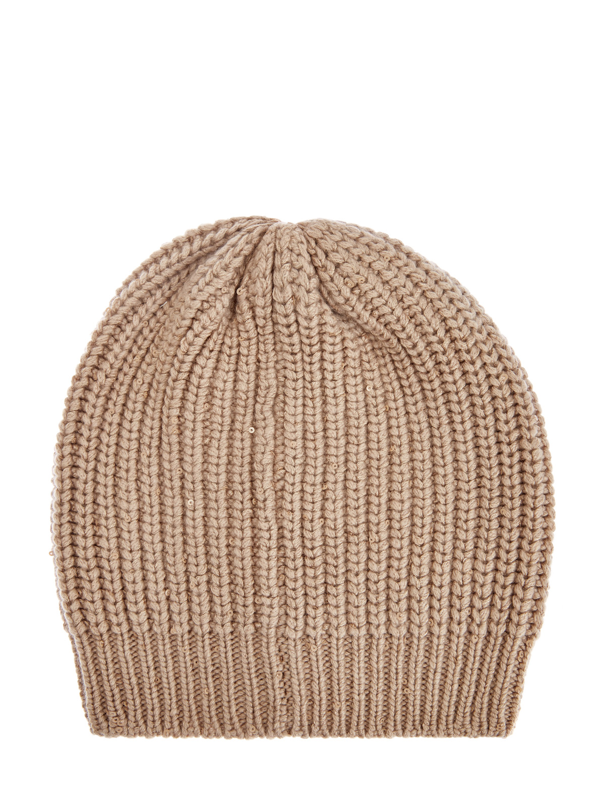 Кашемировая шапка с добавлением шелка Diamante и пайетками BRUNELLO CUCINELLI, цвет коричневый, размер S;M - фото 2
