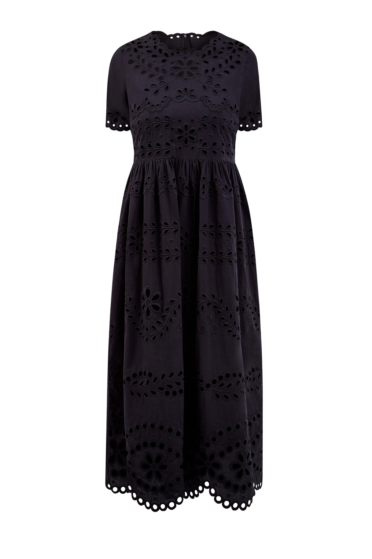 Платье-макси из плотного нейлона с кружевной английской вышивкой REDVALENTINO, цвет черный, размер L;M - фото 1