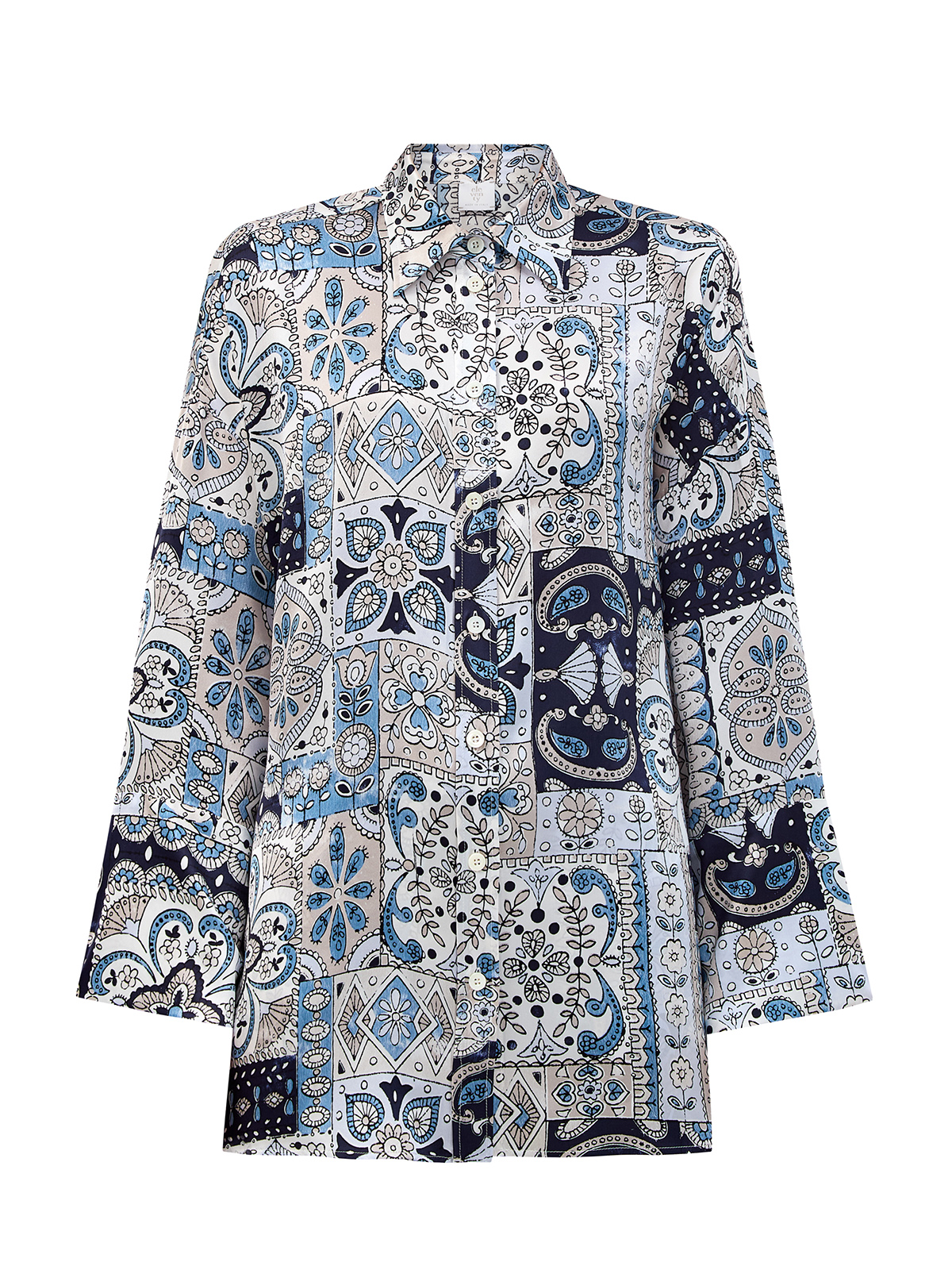 Свободная блуза из гладкого струящегося шелка с орнаментом ELEVENTY, цвет голубой, размер 42;44;46