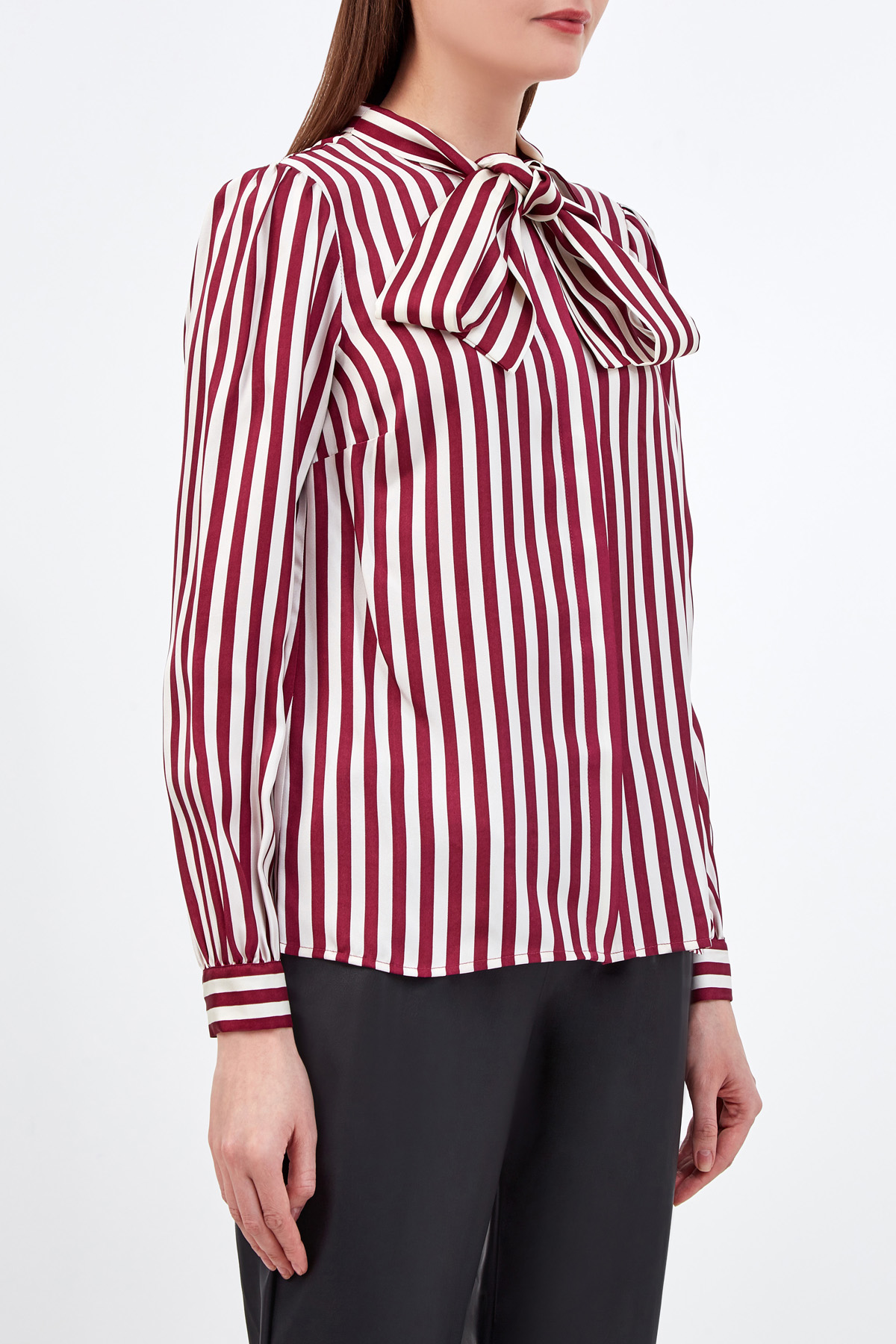 Шелковая блуза в полоску с лентами на вороте MICHAEL Michael Kors, цвет мульти, размер S - фото 3