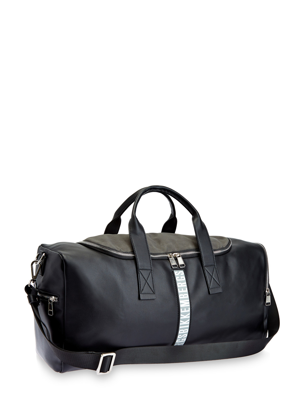 Спортивная сумка из экокожи с двойной молнией и ремнем BIKKEMBERGS, цвет черный, размер 54;56;58;48 - фото 3