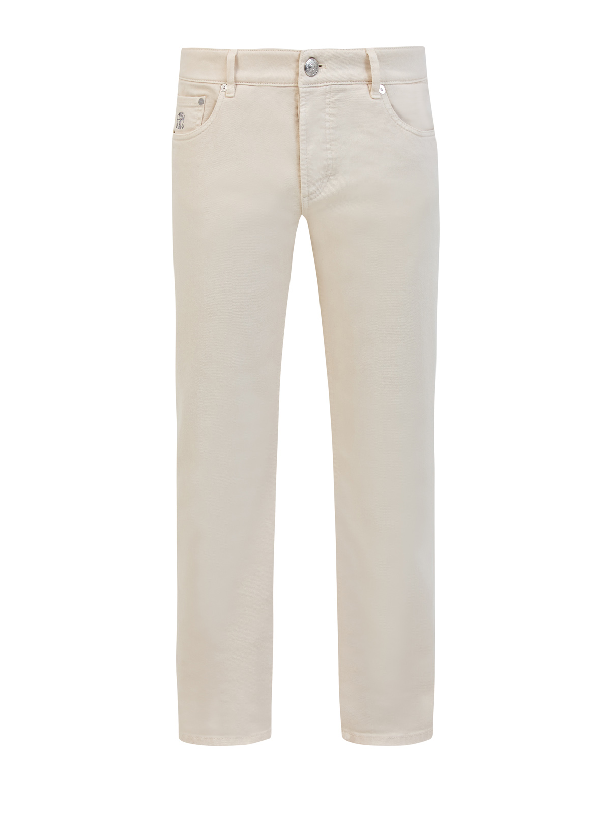 

Джинсы из окрашенного вручную денима с замшевой нашивкой, Бежевый, Джинсы из окрашенного вручную денима с замшевой нашивкой