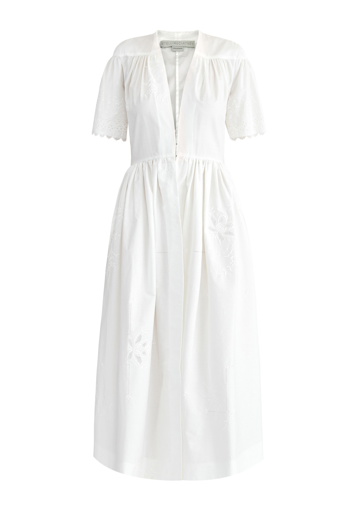 Платье из хлопкового поплина с перфорированной кружевной вышивкой STELLA McCARTNEY белого цвета