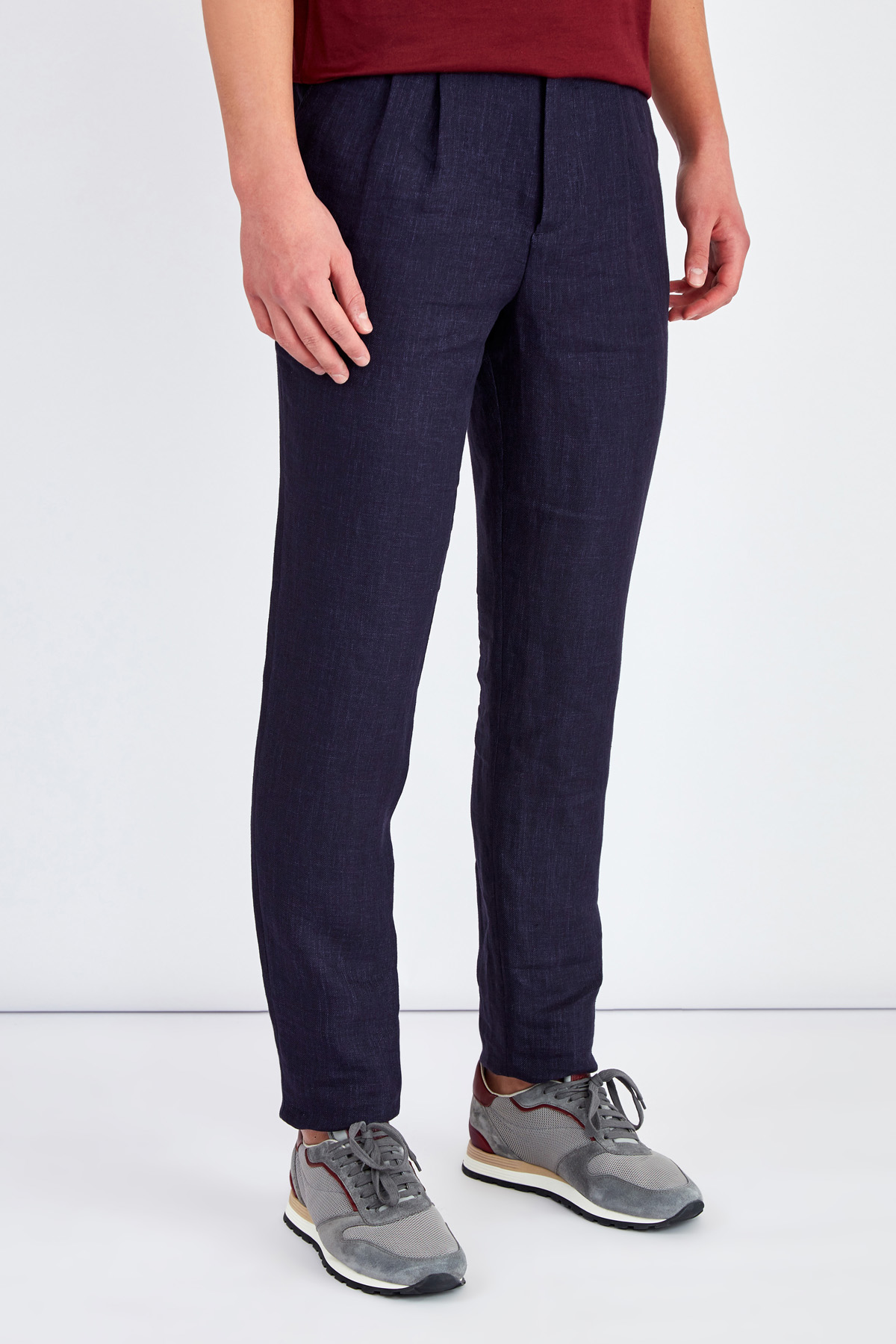 Льняные брюки из ткани делаве с текстурой денима BRUNELLO CUCINELLI, цвет синий, размер 48;50;56 - фото 3