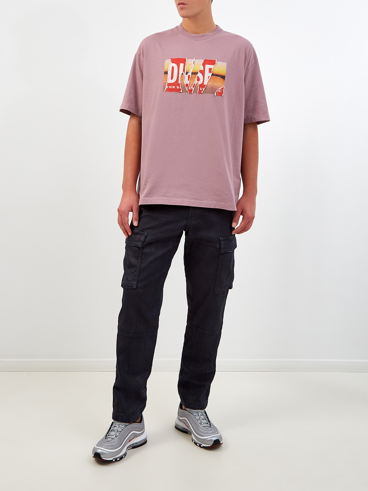 Свободная футболка T-Wash из хлопка с двойным принтом DIESEL, цвет розовый, размер XS;S;M;L;XL;2XL - фото 2