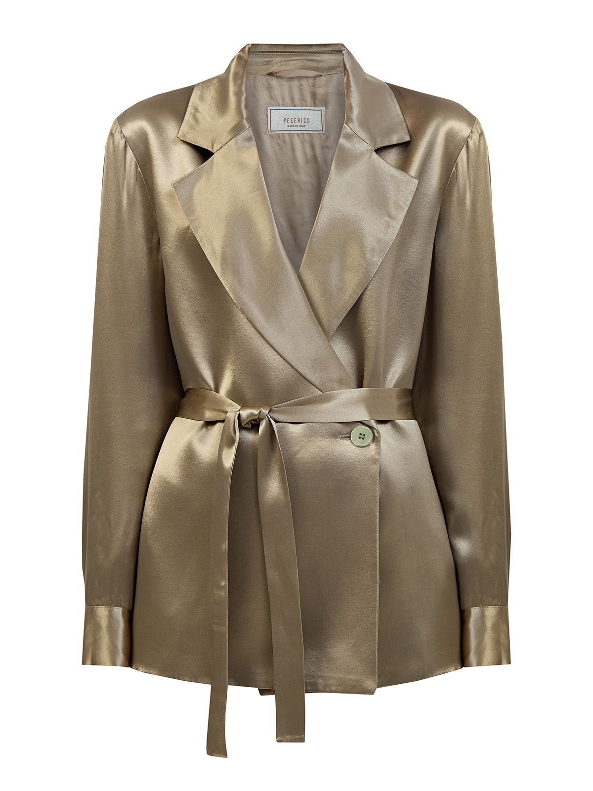 

Жакет из металлизированного вискозного атласа с поясом в тон, Зеленый, Жакет из металлизированного вискозного атласа с поясом в тон