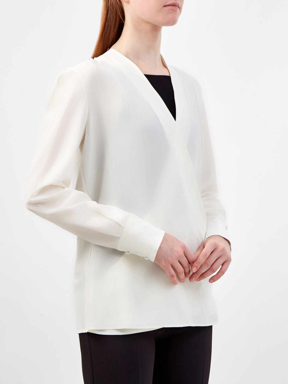 Шелковая блуза с V-образным вырезом на запах ETRO, цвет белый, размер 40;42;44;46 - фото 3