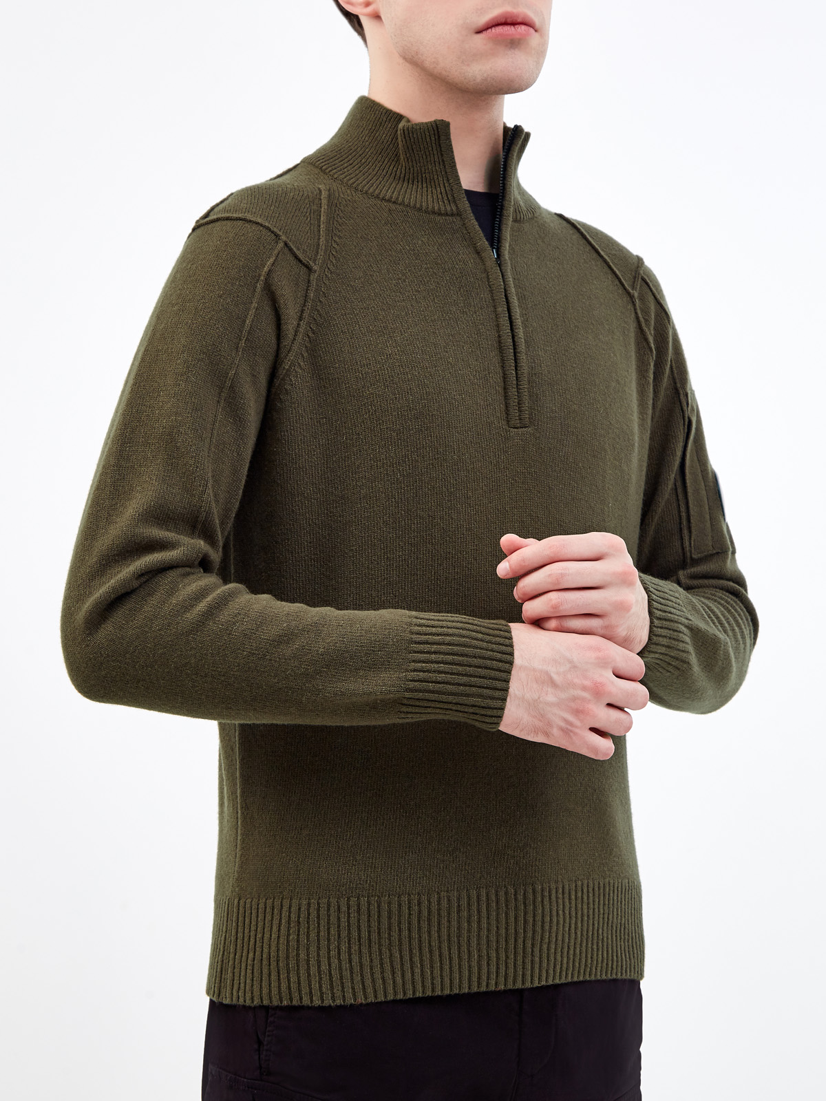 Шерстяной свитер с фактурными швами и застежкой на молнию C.P.COMPANY, цвет зеленый, размер L;XL;2XL;M - фото 3