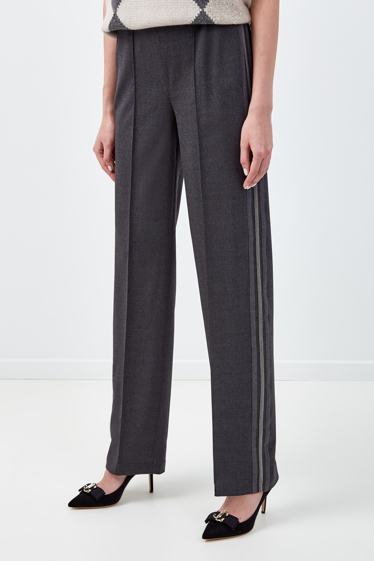 Прямые брюки с мерцающими лампасами FABIANA FILIPPI, цвет серый, размер 38 - фото 3