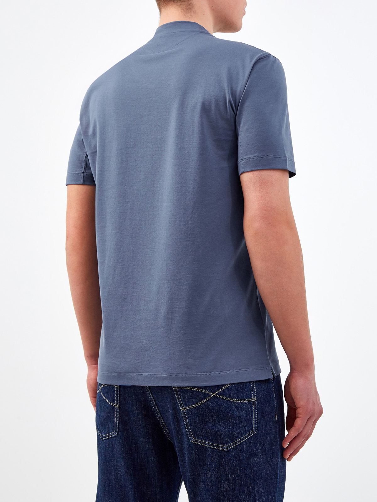Однотонная футболка из джерси с  V-образным вырезом BRUNELLO CUCINELLI, цвет синий, размер 52;54;58;60;48 - фото 4