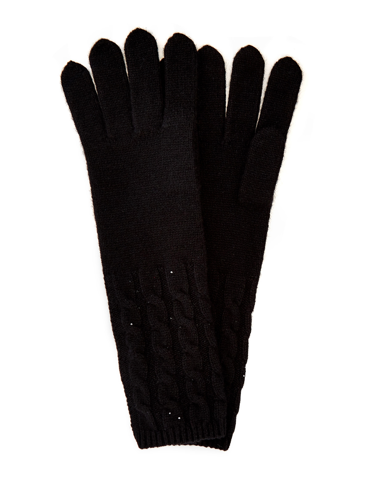 Кашемировые перчатки с вязаным узором и пайетками RE VERA, цвет черный, размер 43.5