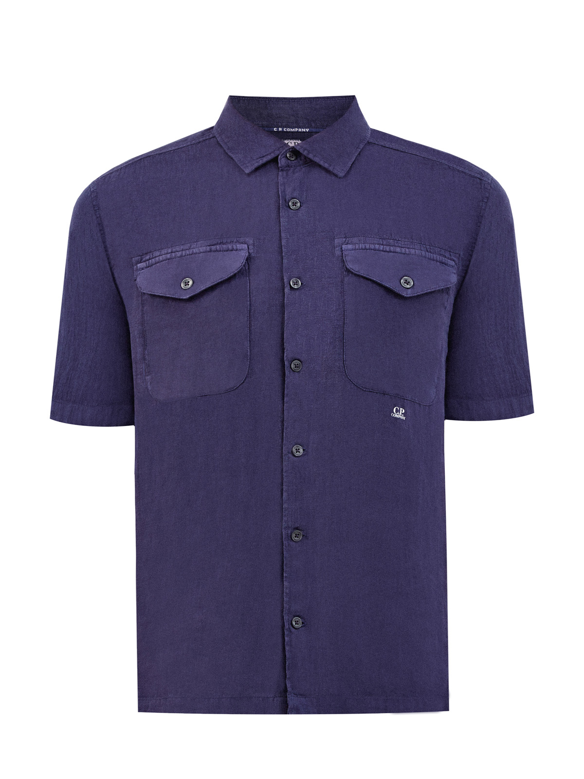 Окрашенная вручную рубашка из льна с короткими рукавами C.P.COMPANY, цвет синий, размер M;L;XL;2XL