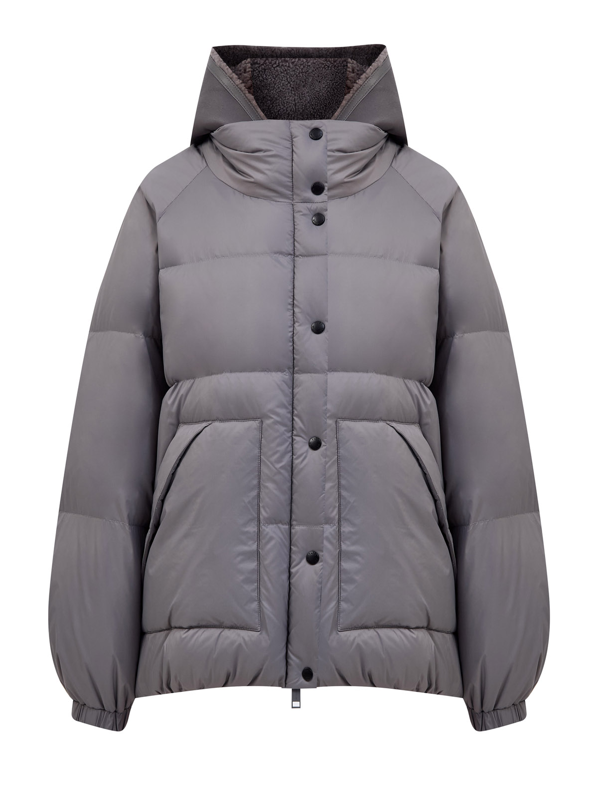 

Объемный пуховик со съемной вставкой из дубленой овчины, Серый, Объемный пуховик со съемной вставкой из дубленой овчины