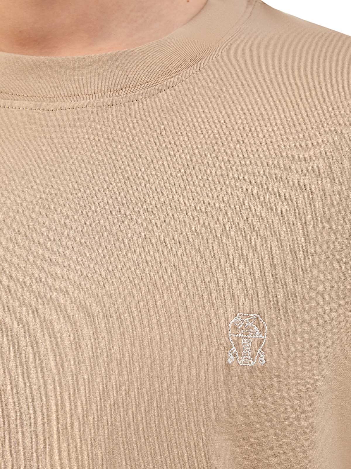 Однотонная футболка из хлопка джерси с вышитым логотипом BRUNELLO CUCINELLI, цвет бежевый, размер 50;52;54;56 - фото 5