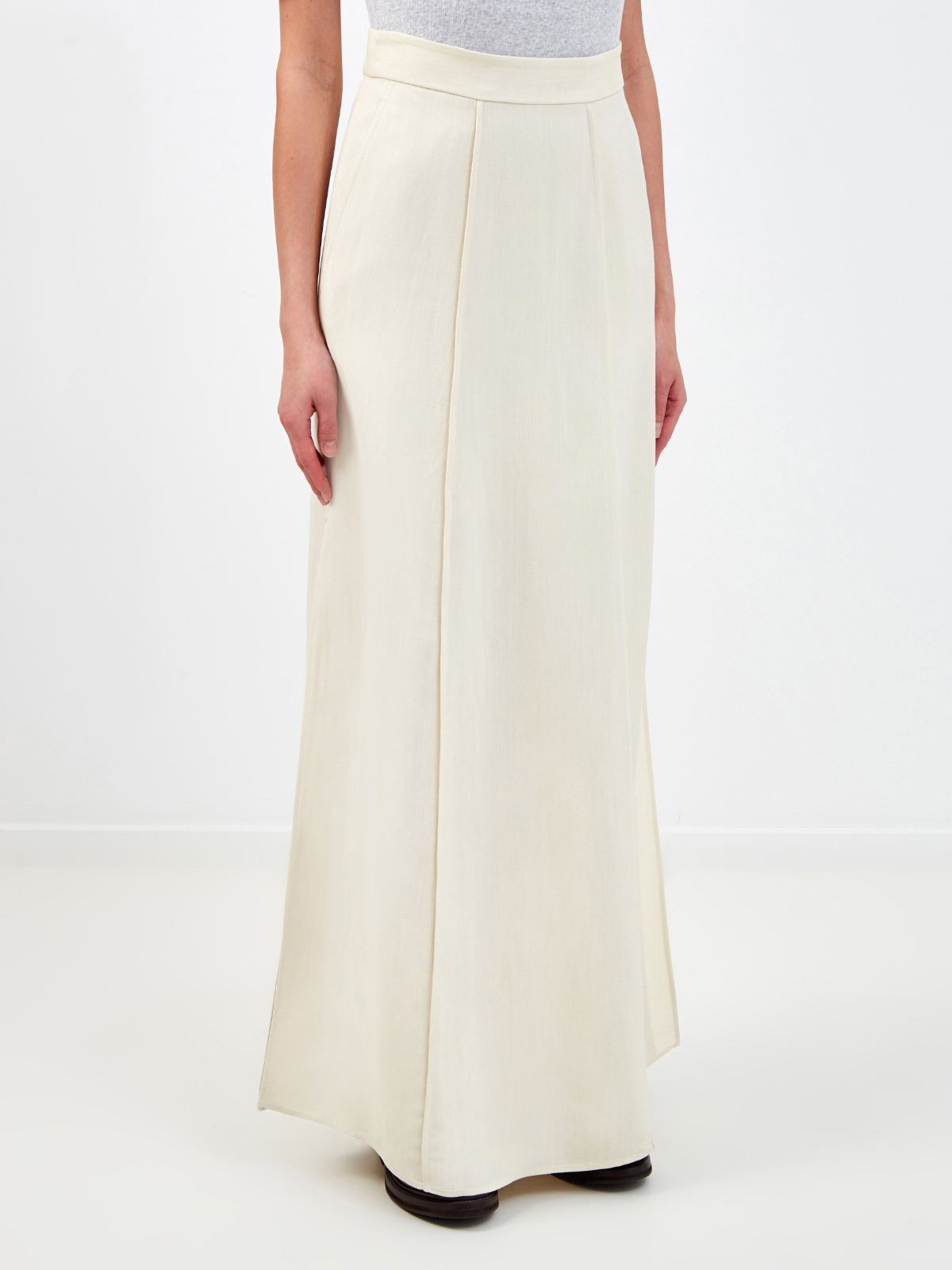 Однотонная юбка Long Minimal из легкого твила Fluid BRUNELLO CUCINELLI, цвет бежевый, размер 38;42;44;40 - фото 3
