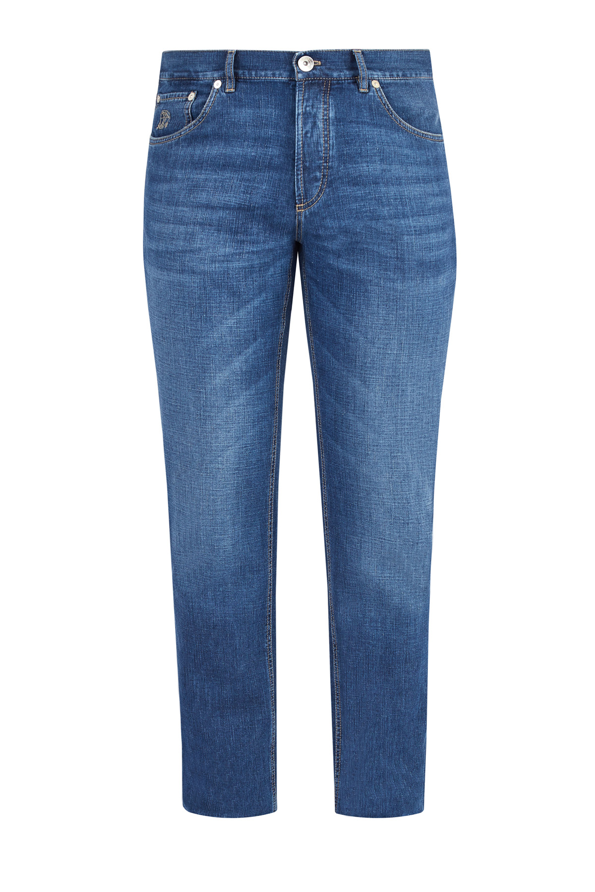 Прямые джинсы из японского денима с выбеленным эффектом BRUNELLO CUCINELLI, цвет синий, размер 56 - фото 1